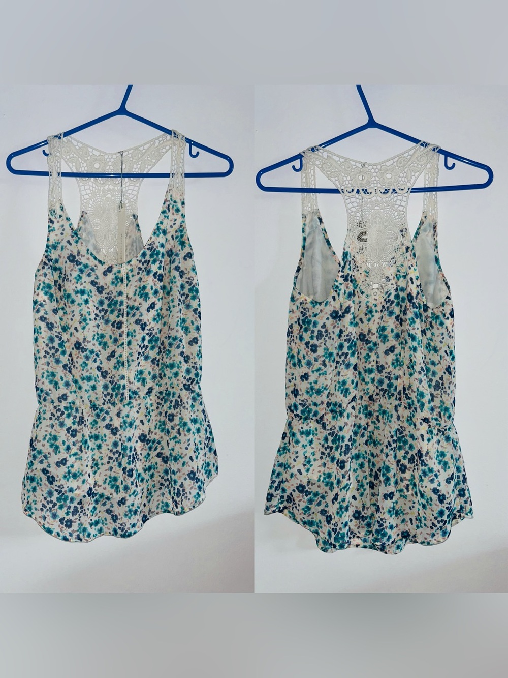 Lauren Conrad Crochet Racerback Floral Top size S